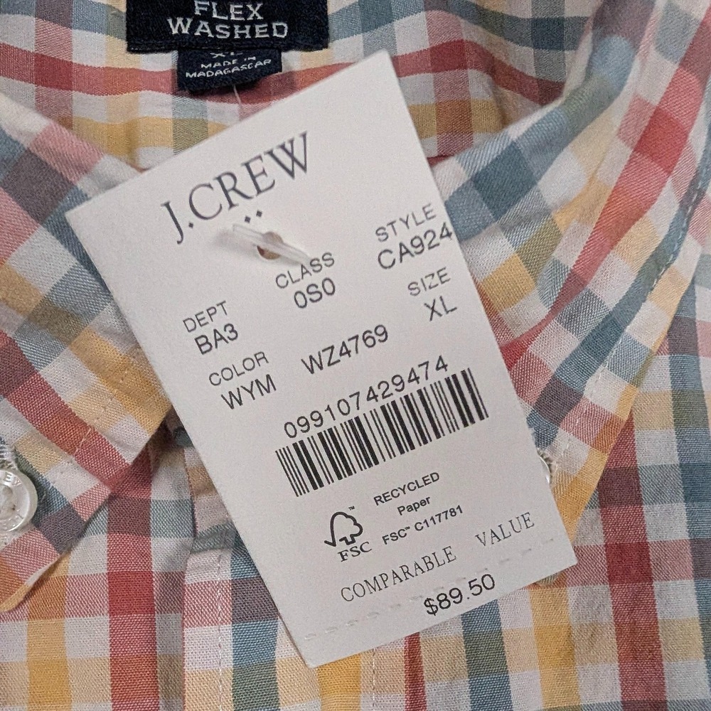 J Crew Shirt Mens XL Multicolor Check Flex Washed Classic LS Button Down NEW - Picture 4 of 10